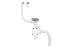 Y710V СИФОН ДЛЯ ДВОЙНОЙ МОЙКИ С ВЫПУСКОМ 3 1/2 на Ø40 ПРЯМОТОЧНЫЙ С ОТВОДОМ ДЛЯ СТИРАЛЬНОЙ МАШИНЫ С 