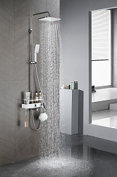 TROPIK Душевая система с верхним душем 29х19 см и поворотным изливом, латунь/хром/белый, LM7013C