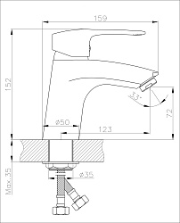 Смеситель для раковины, монолитный, высота излива 7 см, длина 12 см, латунь/хром