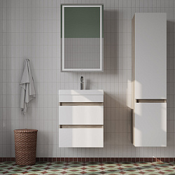 Тумба с умывальником подвесная с ящик., 50 см, белая/под дерево, Zodiac, подходит ум.3505000i28