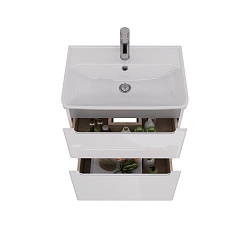 Тумба Lemark BUNO 60 см под 1 раковину, подвесная/напольная, 2 ящика, цвет планки: Серый, цвет корпу