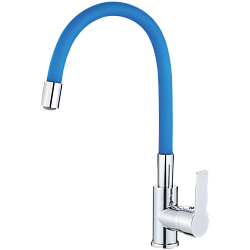 Смеситель для кухни, силиконовый излив, латунь, синий/хром HB70112-4