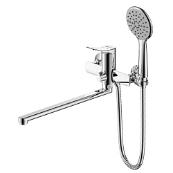 ORTUS Смеситель универсальный с плоским изливом 35 см, кнопочный переключатель, латунь/хром,LM11351C