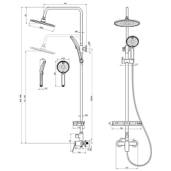ORTUS Душевая система с верхним душем Ø25 см,  регулируемая высота 1,07~1,67м, латунь/хром, LM11360C