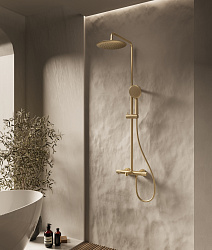 Душевая стойка Desire VSFS-1D1TBG термостатическая с изливом, 25см верх душ, брашированное золото, ,