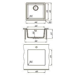 SINARA 440-U Мойка кухонная из кварцгранита цвет: грей комплектация: крепеж, сливная арматура с пере