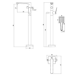 Напольный смеситель для ванны, высота излива 80 см, длина 23 см, поворотный переключатель, латунь/чё