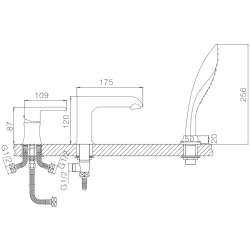 Смеситель для ванны на борт, 3 отверстия, латунь белый/хром HB80805-8