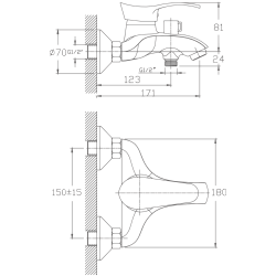 Смеситель для ванны, латунь, хром HB6001
