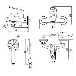 Смеситель для ванны с коротким изливом, поворотный переключатель, латунь/хромLM4134C