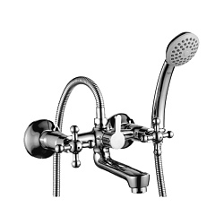 Смеситель для ванны с коротким фиксированным изливом, двуручковый, поворотный переключатель, G02-83