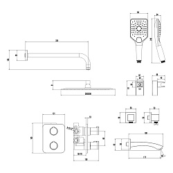 Встраиваемый термостатический смеситель с верхним душем 30х30 см, 3-х режимной лейкой для душа и изл