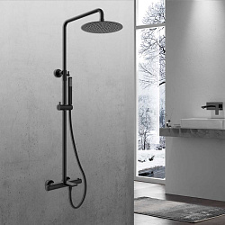 Душевая стойка Vogue VSFS-1V1TMB термостат с изливом, 25см верх душ из нерж. стали, черный, , шт