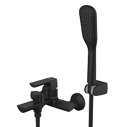 Смеситель для ванны с коротким изливом,  поворотный переключатель, латунь/черный