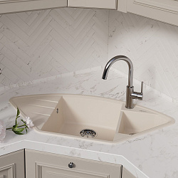 IRKANA 980 Мойка кухонная из кварцгранита цвет: шампань  комплектация: крепеж, сливная арматура с пе