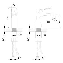 Cмеситель для раковины монолитный, хром, S3006C