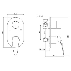 LINARA Встраиваемый смеситель для ванны и душа, на два выхода, без аксессуаров, латунь/хром