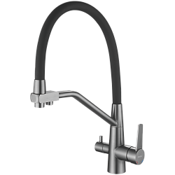 Смеситель для кухни с подключением фильтра, гибкий излив, нержавеющая сталь, черный/сталь HB76822-3