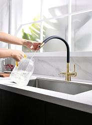 Смеситель для кухни с гибким изливом, с подключением к фильтру питьевой воды, латунь/бронза/чёрный