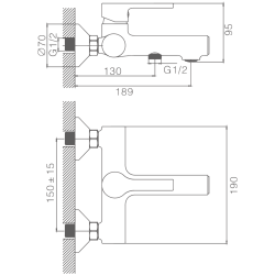 Смеситель для ванны, латунь, черный HB60652-7