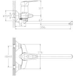 Смеситель для ванны, длинный излив, латунь, хром HB2204