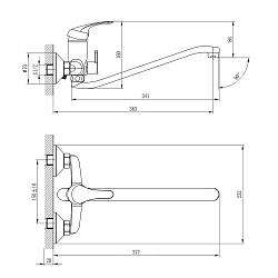 Смеситель универсальный с S-образным изливом 35 см, поворотный переключатель, латунь/хром, A35-34