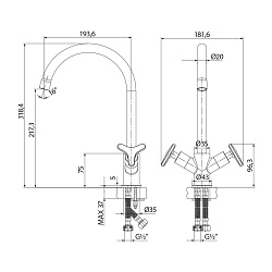 plus SPIRIT Смеситель для кухни с поворот излив, двуручков, выс излива 20см, длина 19см, латунь/хром