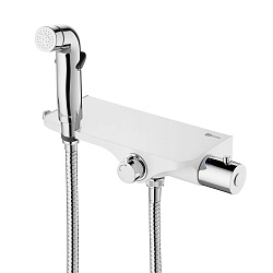 Смеситель настенный термостатический с гигиеническим душем, латунь/белый акрил