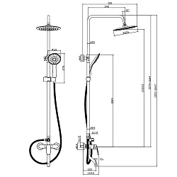 Душевая система с верхним душем Ø22,6 см и поворотным изливом, регулируемая высота 1~1,6м, латунь/хр