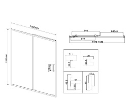 Душевая дверь City VDS-5CT150CLGM, 1500, вороненая сталь, стекло прозрачное, , шт