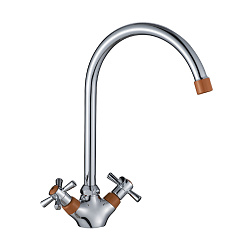 Смеситель DECOROOM DR51028-Orange двуручный для кухни с высоким поворотным изливом