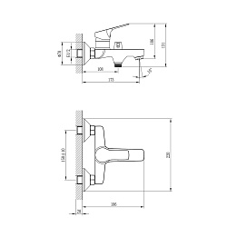 Смеситель для ванны с коротким изливом, поворотный переключатель, 5-ти реж.лейка,латунь/хром,RS29-31