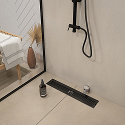 Corpa Nera Grossi/Гросси душевой трап 10х50 с сухим затвором, вертикальный выпуск, черный