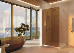 Душевая перегородка Walk-In VSW-1H100GSG, 1000*2000, брашированное золото, стекло янтарь, , шт