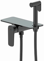 Встраиваемый смеситель с гигиеническим душем, полка, черный, Axes, IDDIS, AXEBLSHi08