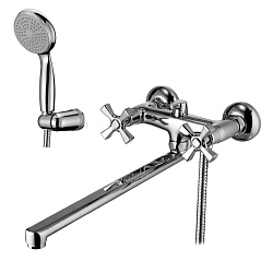 BENEFIT Смеситель универсал с плоским изливом 35 см, двуручк, поворотный переключатель, латунь/хром