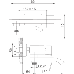 Смеситель для ванны, нержавеющая сталь HB60815