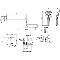 Встраиваемый термостатический смеситель с верхним душем Ø30 см, 3-х режимной лейкой для душа Ø120 мм