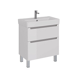 Тумба Lemark BUNO 80 см под 1 раковину, подвесная/напольная, 2 ящика, цвет планки: Серый, цвет корпу