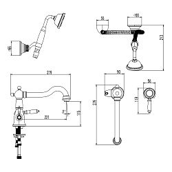 ВЫВОД VILLA Встраиваемый смеситель на борт ванны с поворотным изливом, на два отверстия, латунь/хром
