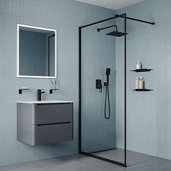 Душевая система скрытого монтажа с тропическим душем и ручным душем, черный матовый, Slide, IDDIS, S