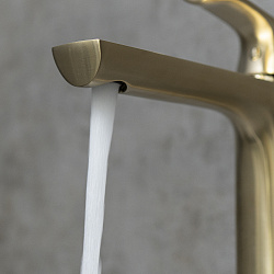 URSUS Смеситель для раковины, высокий, монолитный, с дон.клапаном, латунь/браш.светлое золото