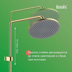 Душевая система с тропическим душем и изливом, золотой матовый, Aiger, IDDIS, AIGMG3Fi06