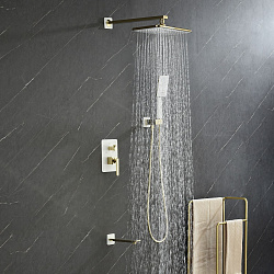 Встраиваемый смеситель с верхним душем 29х19 см, излив 18 см, латунь/белый/золото