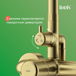 Душевая система с тропическим душем и изливом, золотой матовый, Aiger, IDDIS, AIGMG3Fi06