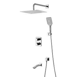 Встраиваемый термостатический смеситель с верхним душем 30х30 см, 3-х режимной лейкой для душа и изл