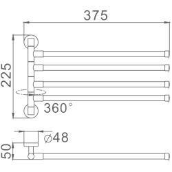 Держатель для полотенец, четверной поворотный 400 мм, черный HB8714