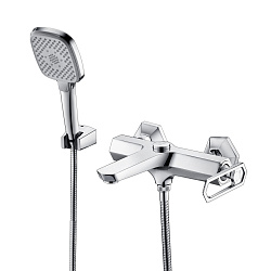 Смеситель для ванны с коротким изливом, кнопочный переключатель, латунь/хром