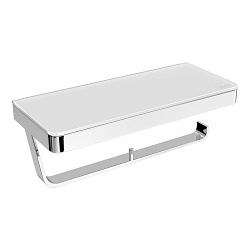 Держатель для туалетной бумаги GLASS LINE двойной с полкой, полка 30х12,5 см, хром/белое стекло