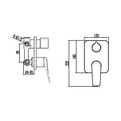 Встраиваемый смеситель для ванны и душа, на три выхода,  без аксессуаров, латунь/графит
